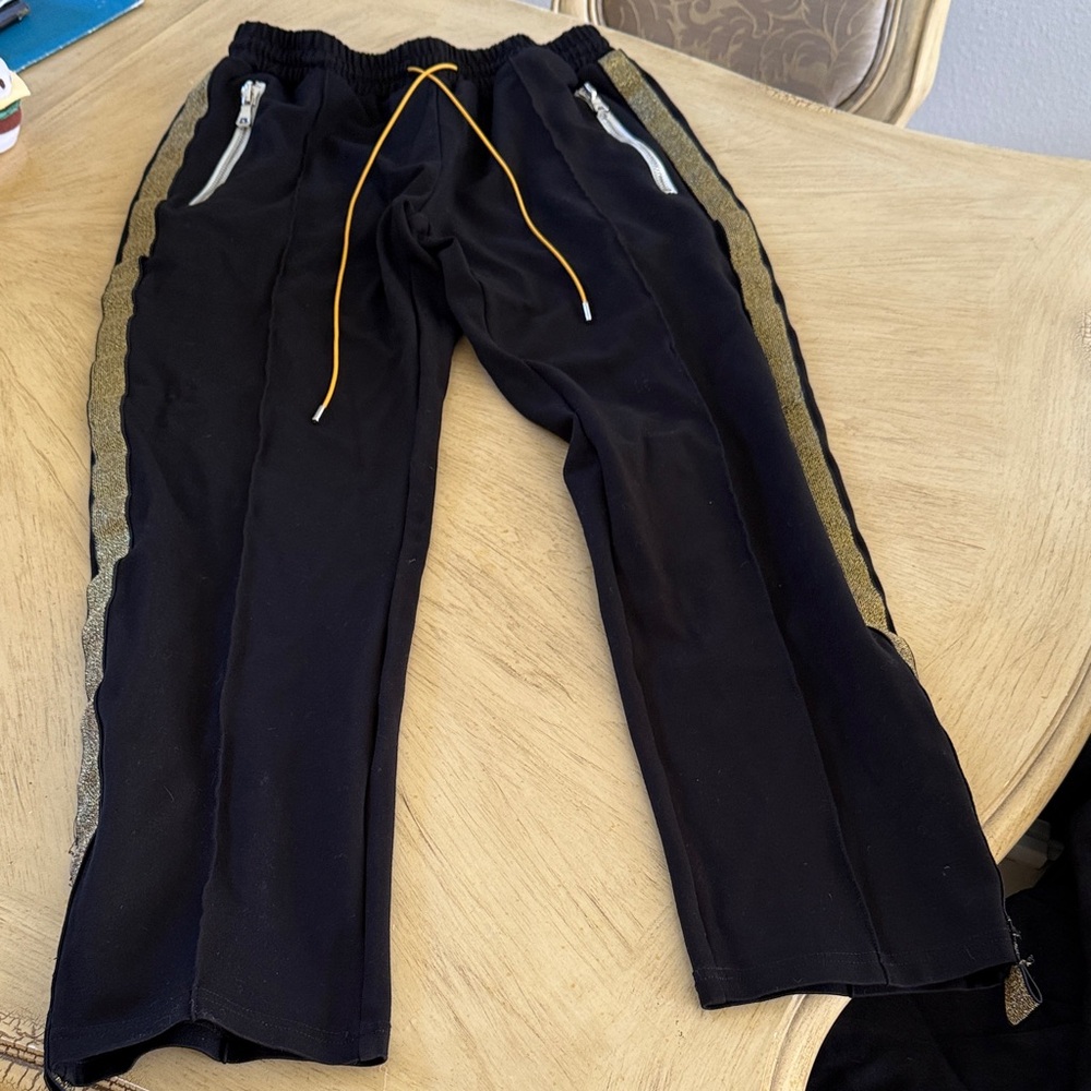 Rhude Black Sweatpants with Gold and Silver Details. NOT AUTHENTIC per seller
